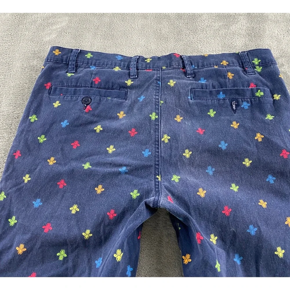 Raw Yarn Industries Mens Navy Blue Multi Color Embroidered Bee Shorts Size 34